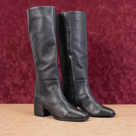 Steve Madden Women Nohanna Black Fashion Zip Leather Knee Boots Sz 8.5 - Picture 1 of 10